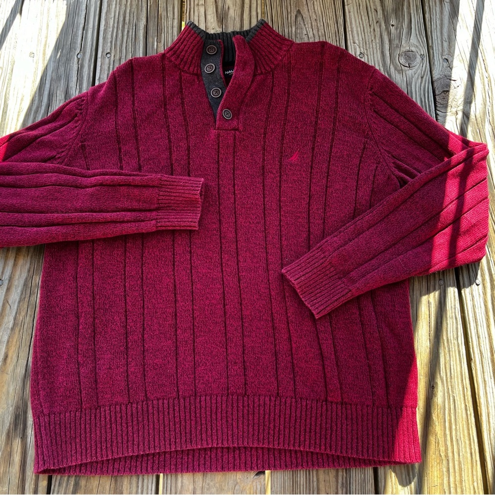 Nautica Knitted Long Sleeve Heavyweight Crimson Red 1/4 Zip Sweater Men's Size L